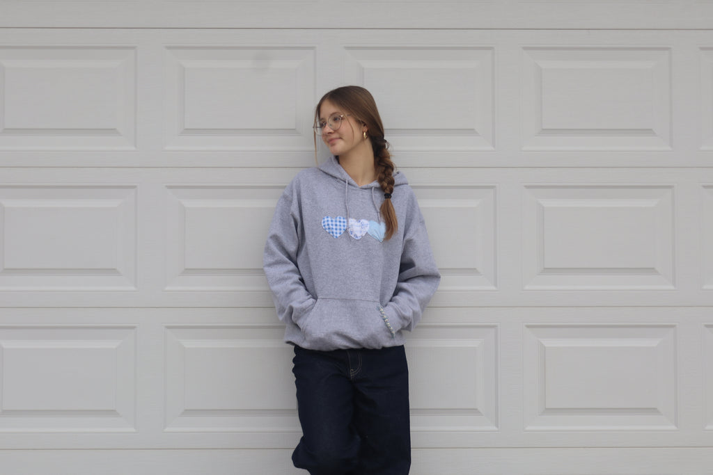 Blue Hearts  Hoodie in Heather Cloud (Limited Edition)