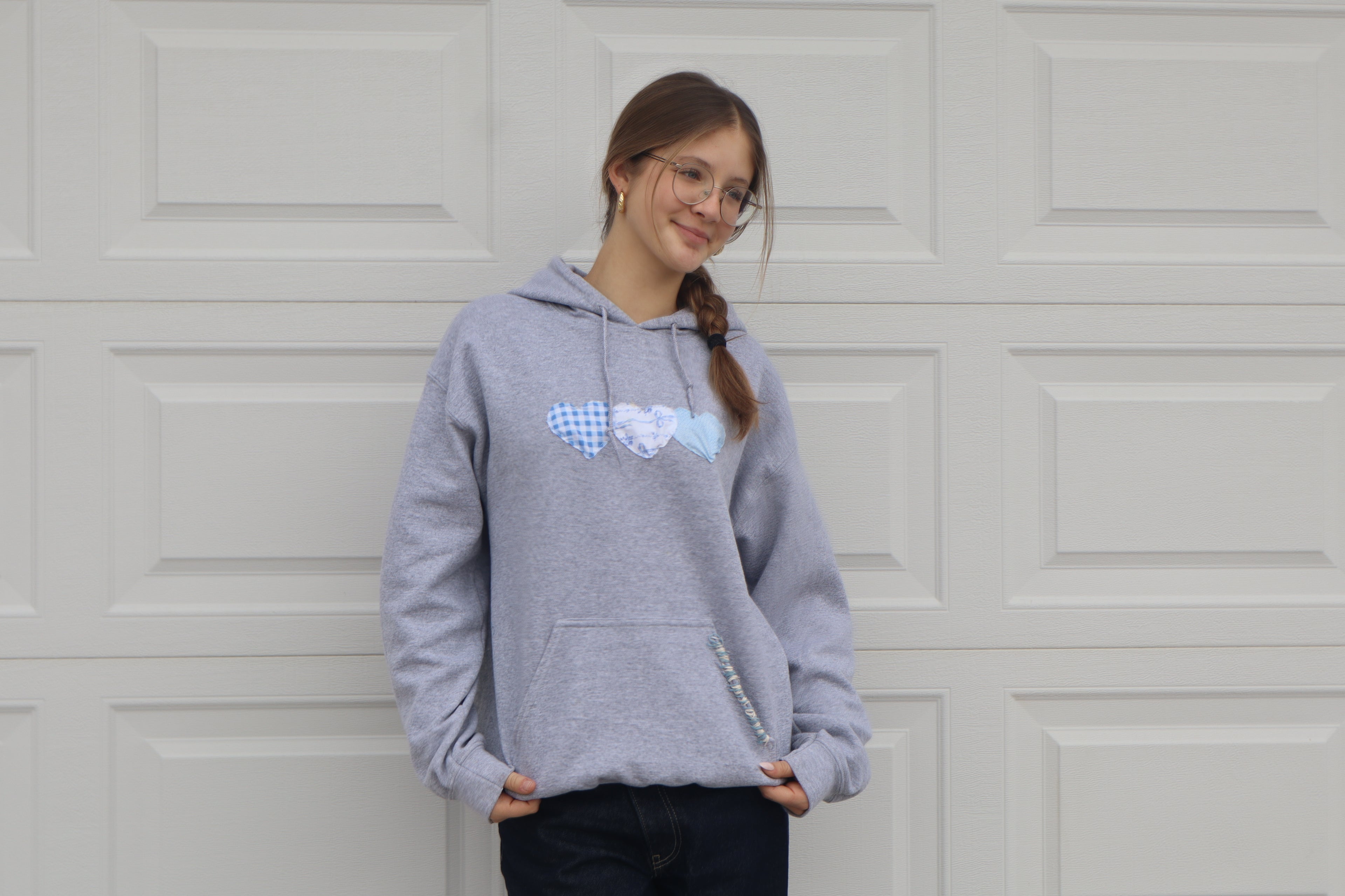 Blue Hearts  Hoodie in Heather Cloud (Limited Edition)