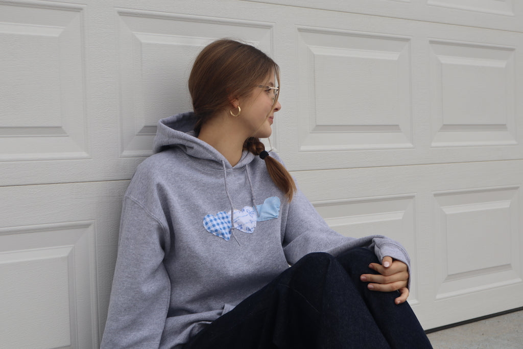 Blue Hearts  Hoodie in Heather Cloud (Limited Edition)