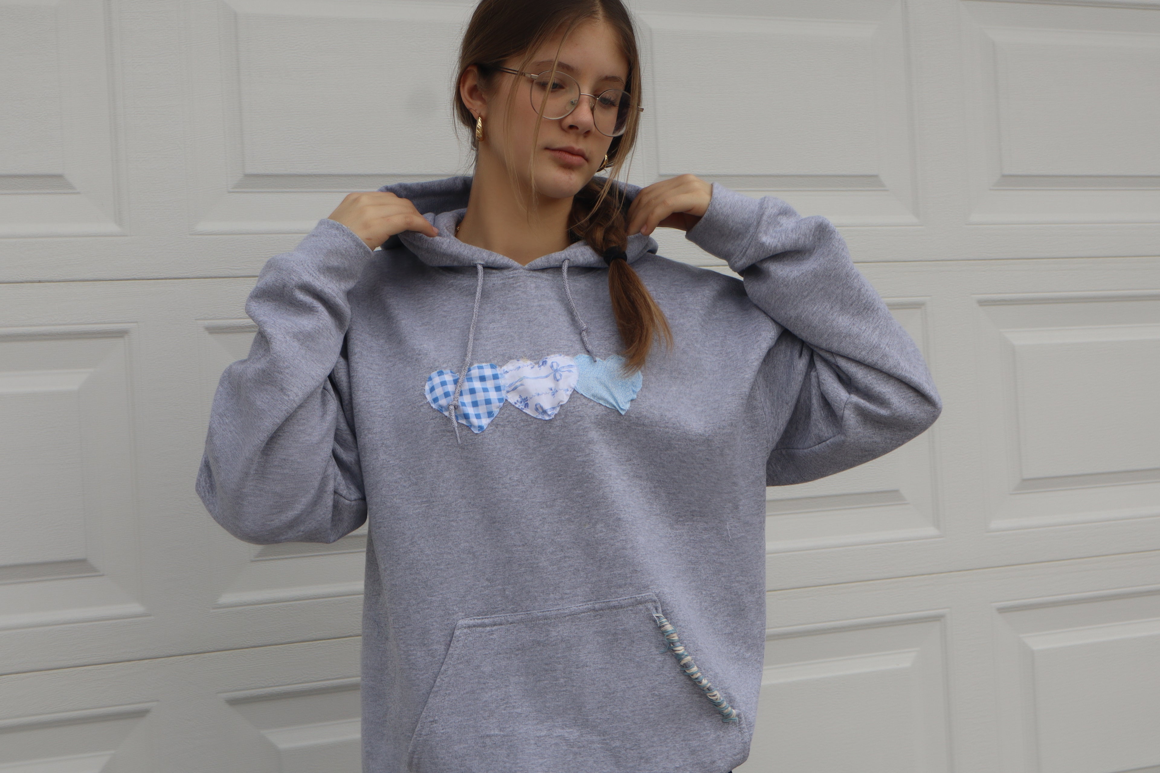 Blue Hearts  Hoodie in Heather Cloud (Limited Edition)